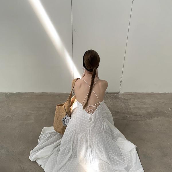 LONSLAN Back Cross Strap Holiday Dress