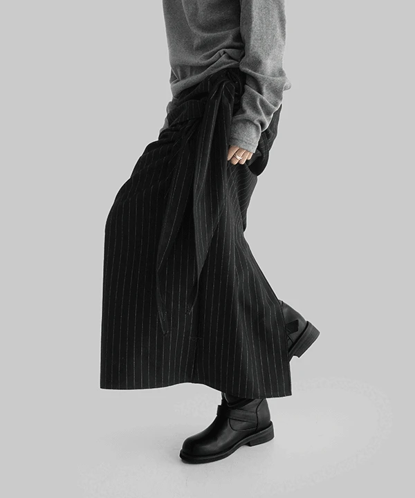 헨느 울 레이어드 매듭 롱 스커트