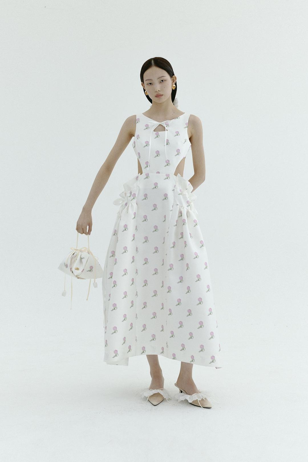 WAIST CUTTING DRESS - PINK PRINT [ORDER-MADE]