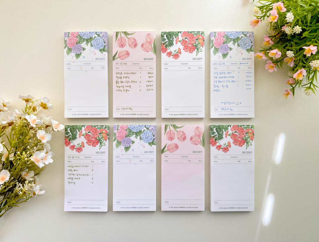 영수증 떡메모지 감성 다꾸 꽃 일러스트 떡메 디자인문구 다이어리꾸미기