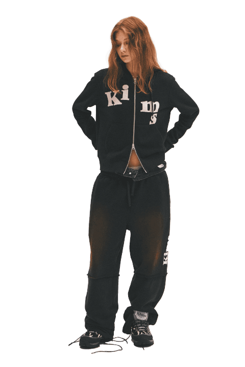 (Unisex) Messy Alpha App Zip Hoodie Black