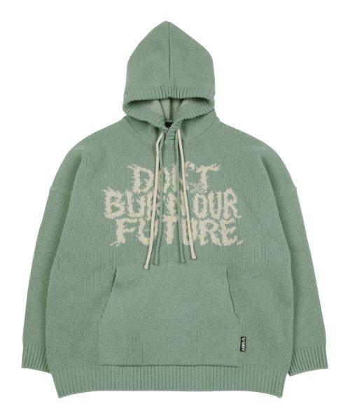 Oversized (19) Slogan Wool Knit Hoodie [Mint]