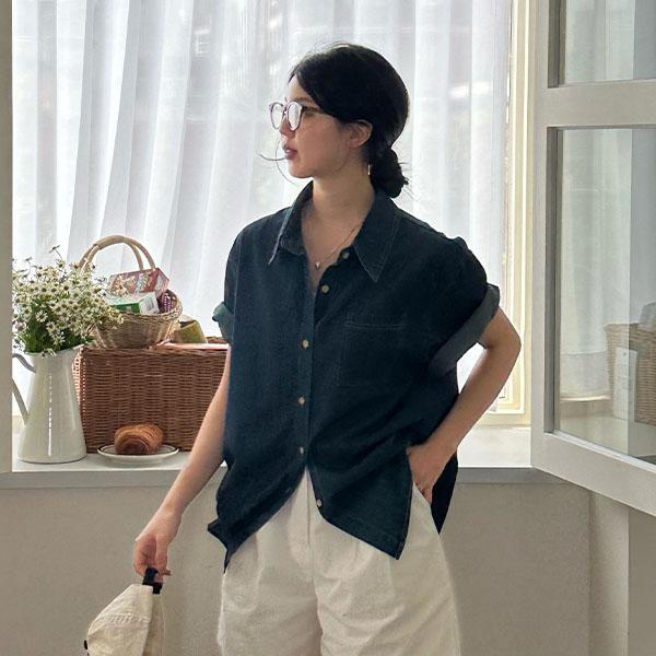 써니킥 [얼리윈터]프롬 데님 반팔 셔츠