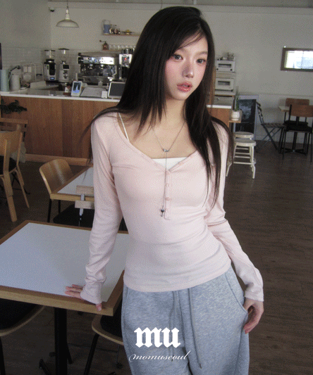 [MADE/기모버전🔥] MOMU 단추 긴팔 VER 라인 티셔츠-3color