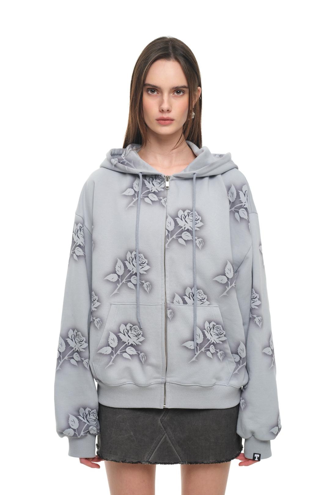 FLORAL SPRAY ZIP-UP HOODIE (LIGHT BLUE)