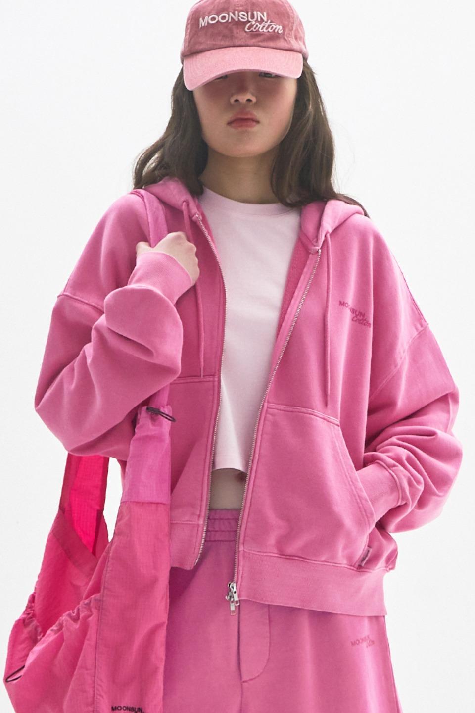 M.C UNISEX, Logo Pigment-Dyed Hood Zip-up / PINK
