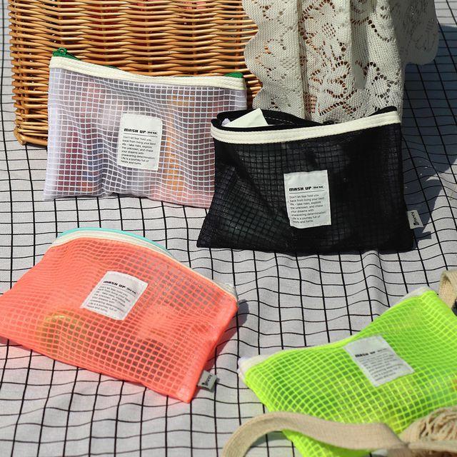 비팬시 메쉬 업 플랫 파우치 (사각 미니 망사 여행용 캐리어 화장품 이너백 파우치백)