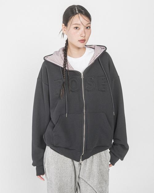 ROSE CHECK REVERSIBLE ZIP UP HOOD(CHARCOAL)