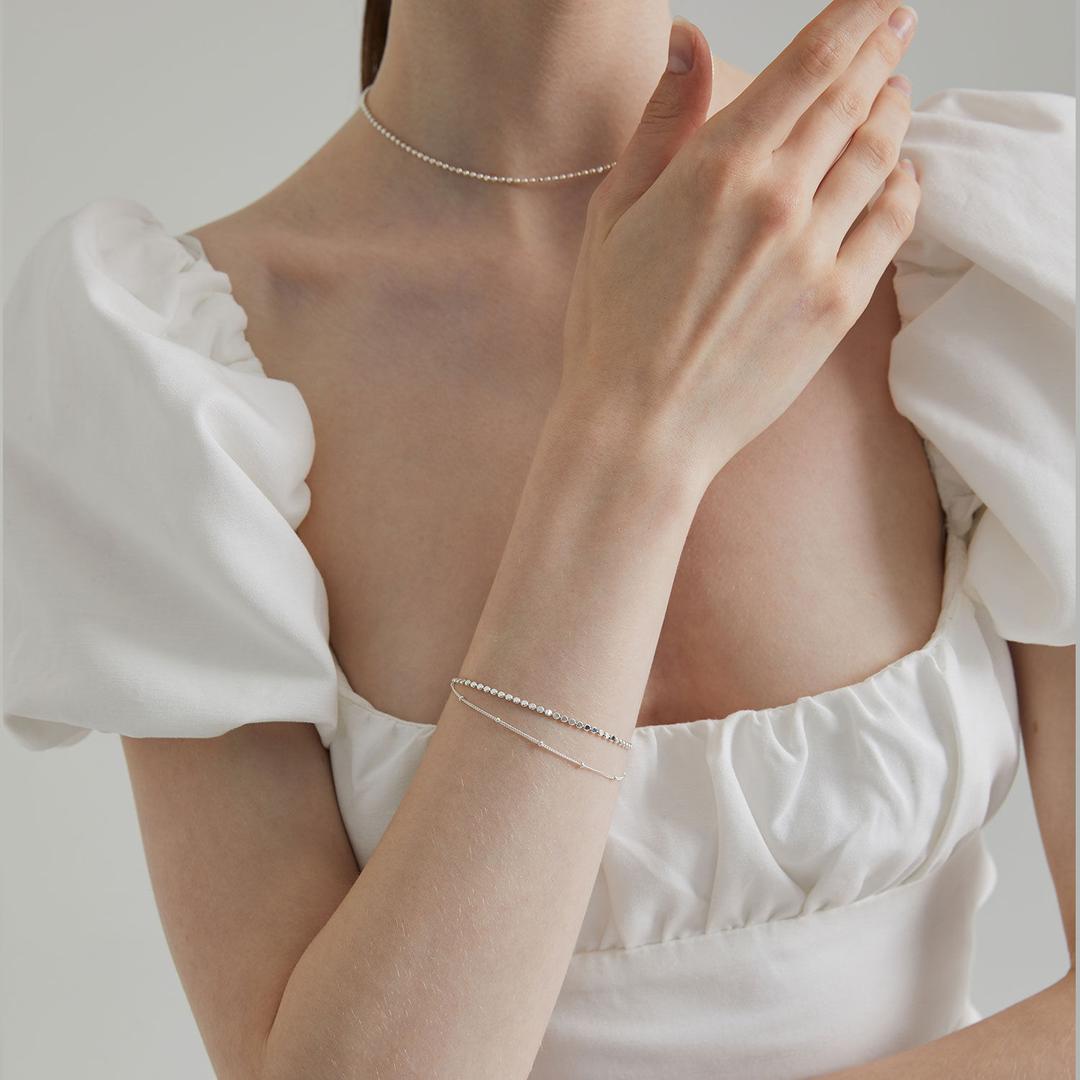 92.5실버-플랫은볼체인 두줄 은팔찌&발찌