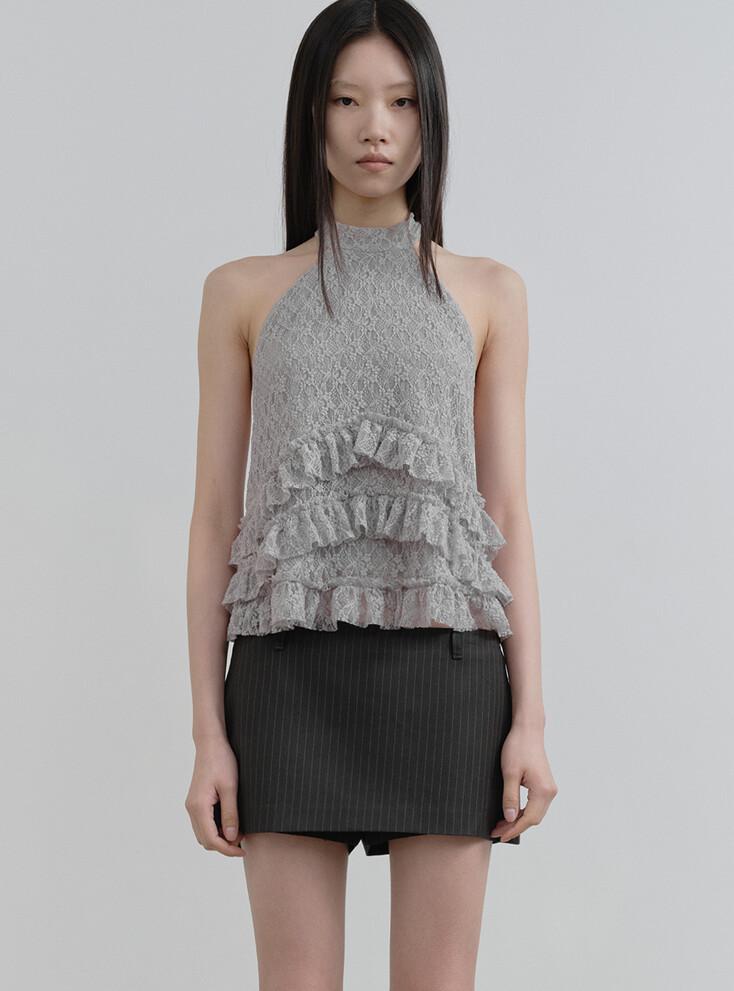 HALTER LACE BLOUSE (GRAY)
