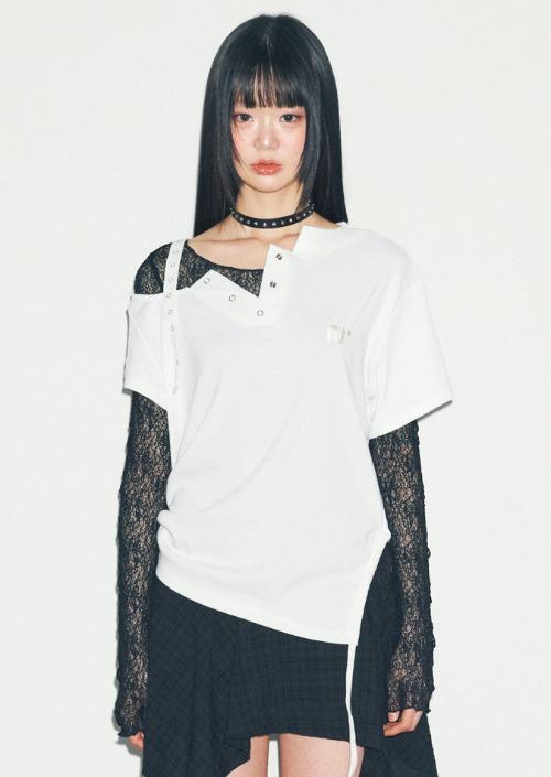 T18.00 Haff-off-shoulder Short-sleeved T-shirt _ White