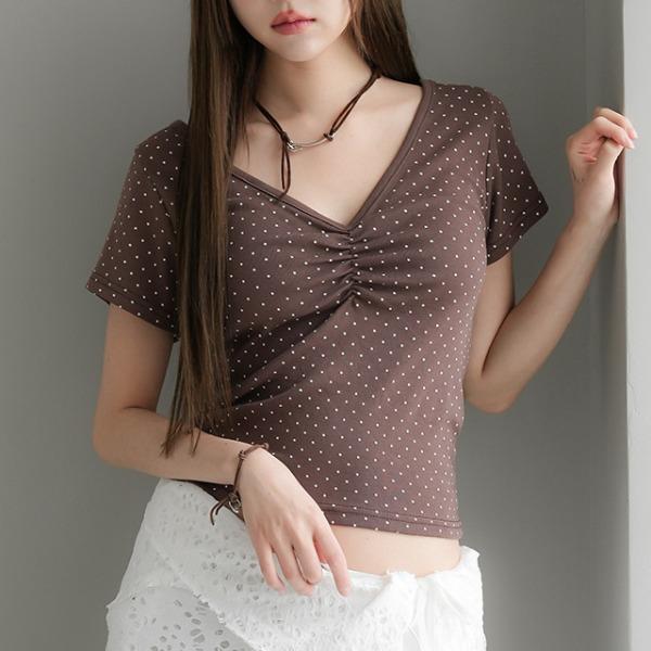 로허밍 셔링 도트티셔츠