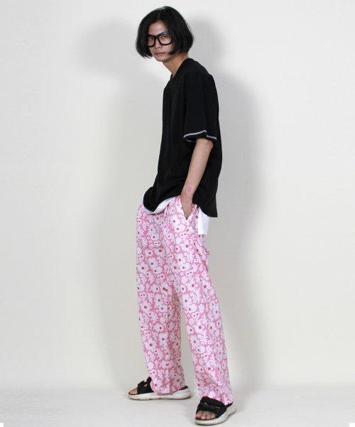 플라워 세미 와이드 원턱 팬츠 핫레드