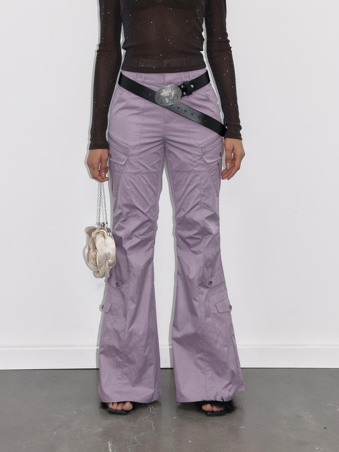 Purple Cargo Flared Pants