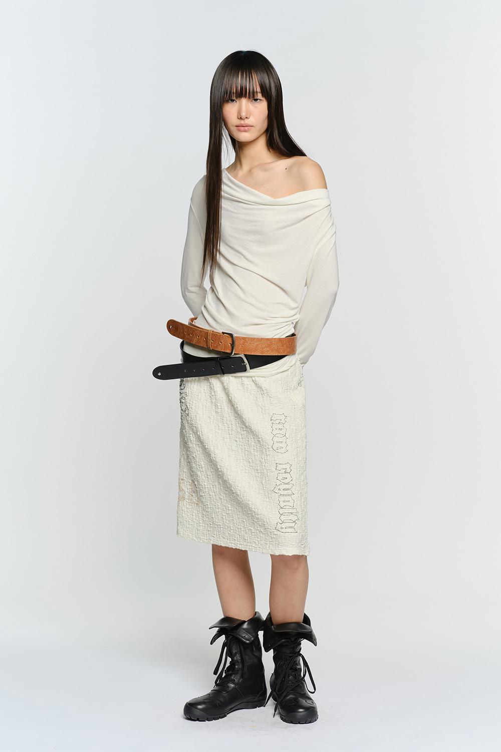 RAW INK WRINKLE MIDI SKIRT, IVORY