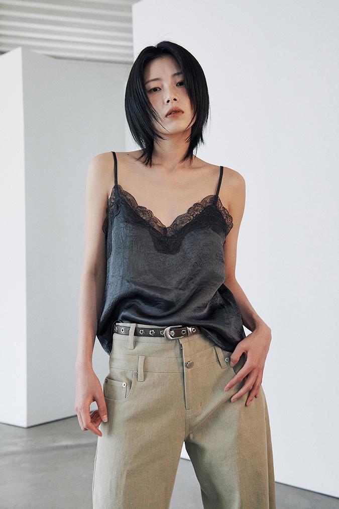 [1st Restock] SATIN LACE CAMISOLE - DARK GREY