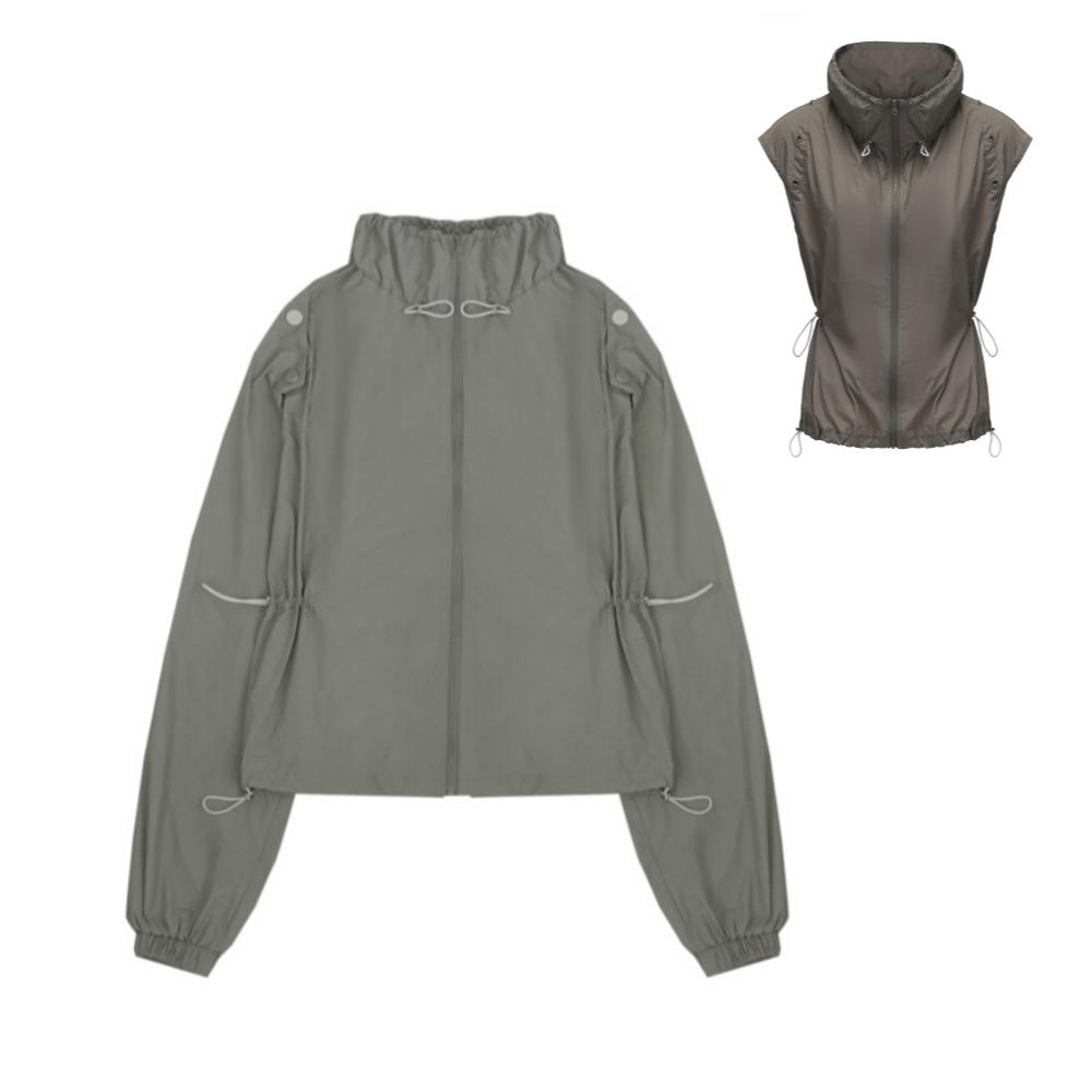 24ANS 여성 여름 바람막이 소매 탈부착 화이트 그레이 경량 재킷
