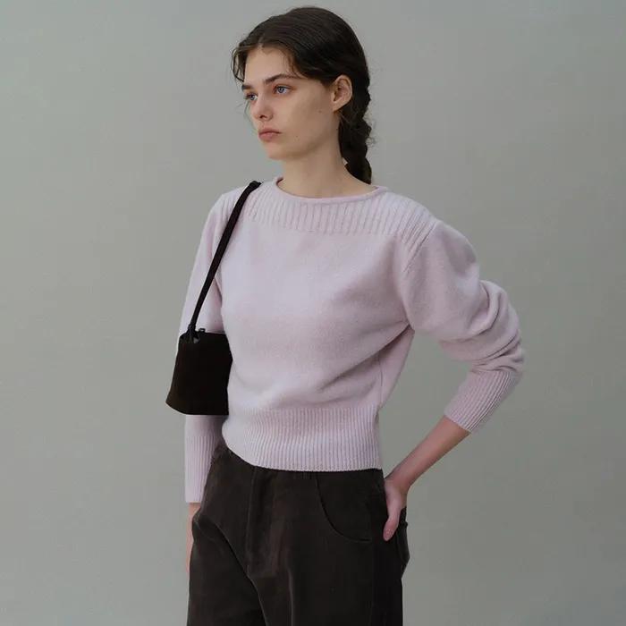 [29CM 단독_12차 재입고] pipe boat-neck puff round knit (soft pink)