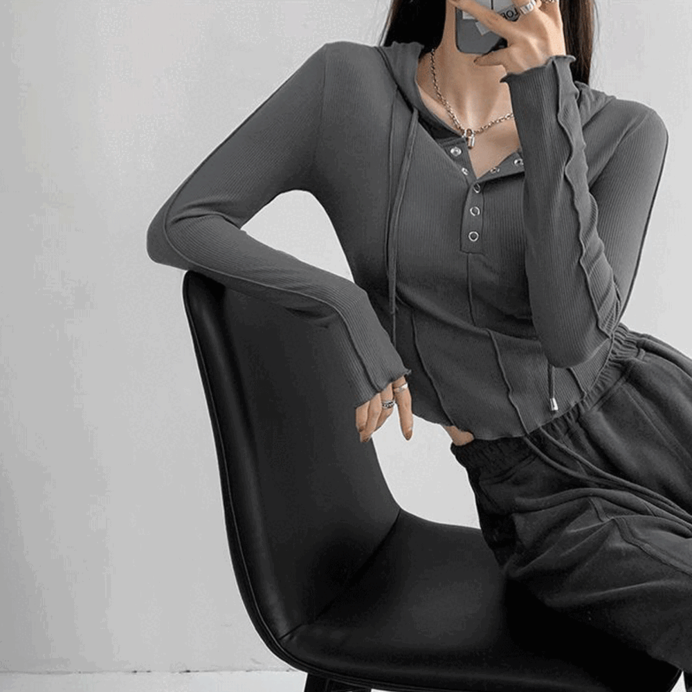 [대박핏💝] 또또버튼 후드탑 후드 긴팔 티셔츠 절개 스티치 3color