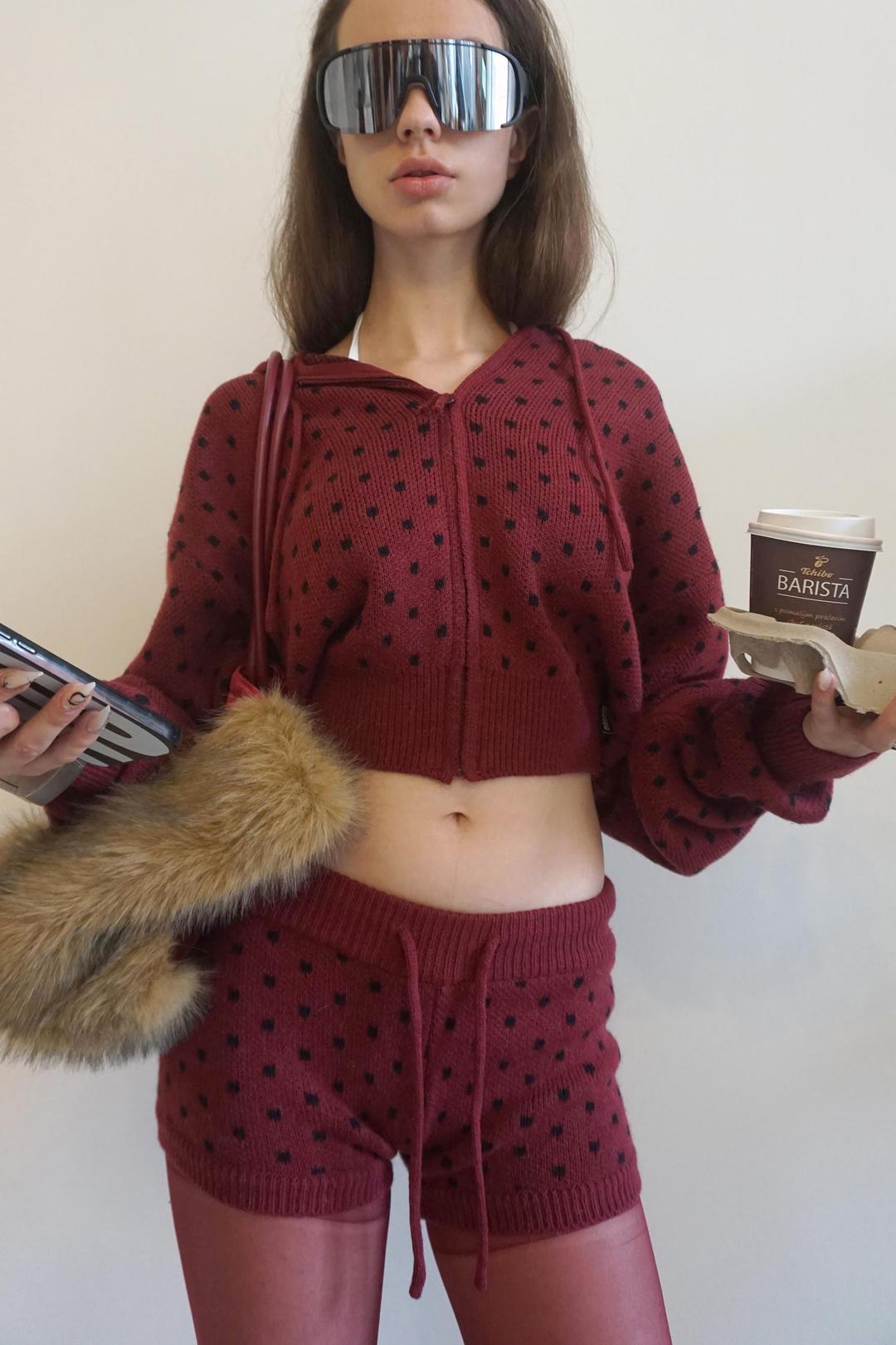 Snowflake Knit Zip-Up Ladybug