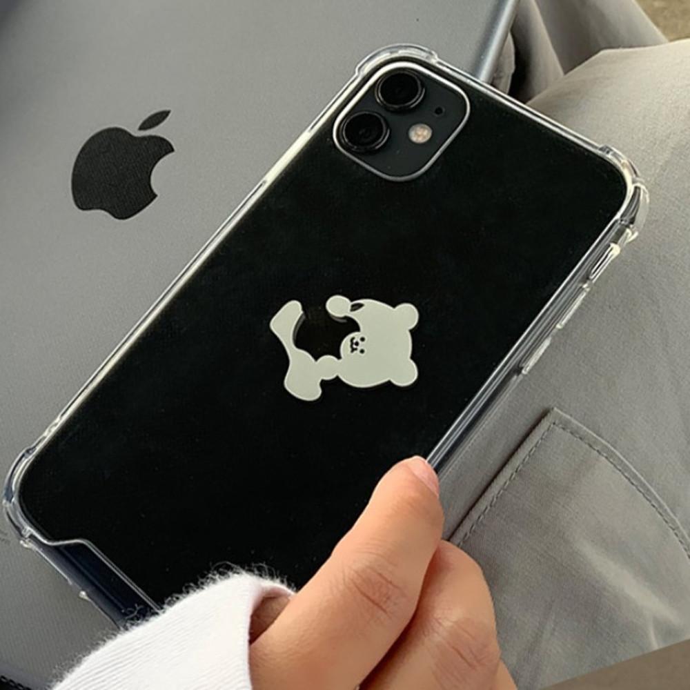아이폰12케이스 로고 투명 하드 사과 곰찌