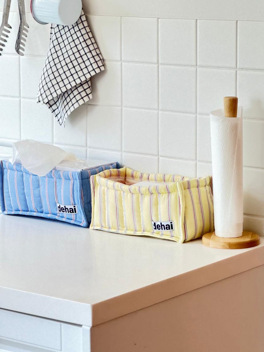 데하이 스트라이프 누빔 패브릭 사각 물티슈 휴지케이스 리모컨 화장품 기저귀 보관 정리함