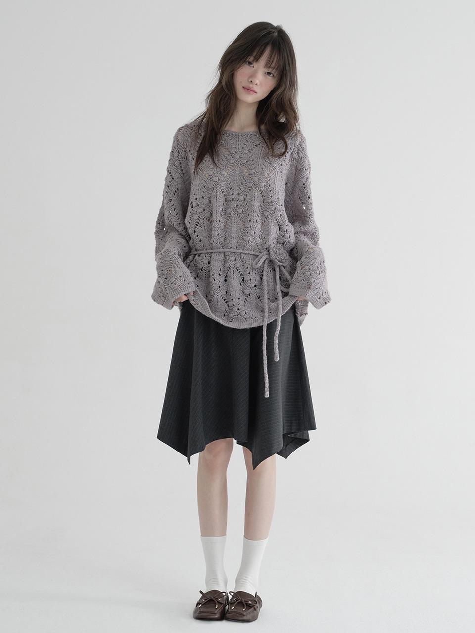 UNBALANCED PIN-STRIPE SKIRT (CHARCOAL)