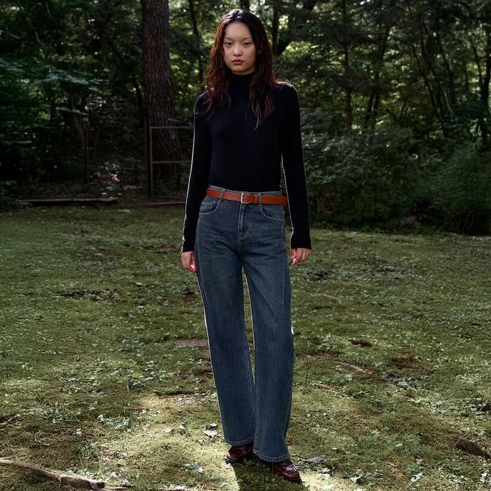 Vintage Washing Semi Wide Denim Pants  Blue (KE4821M54P)