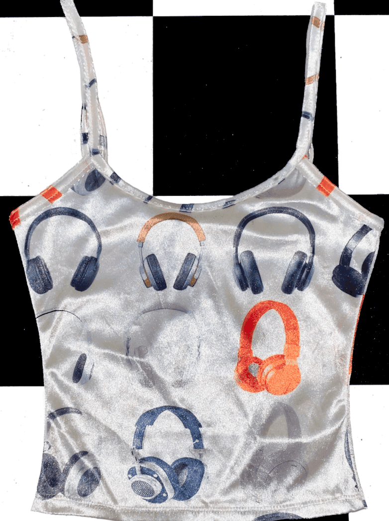 HEADPHONE GORL VELVET CAMI IN WHITE