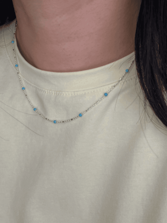 터키석 컬러 에폭시 실버체인 목걸이