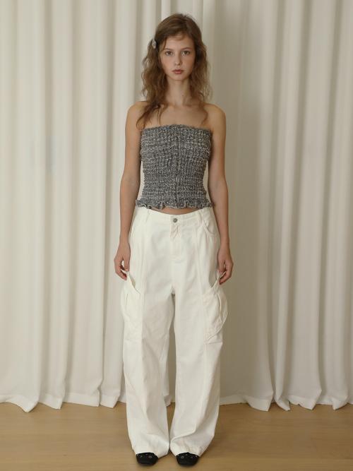 솔리드 포켓 카고 팬츠_화이트