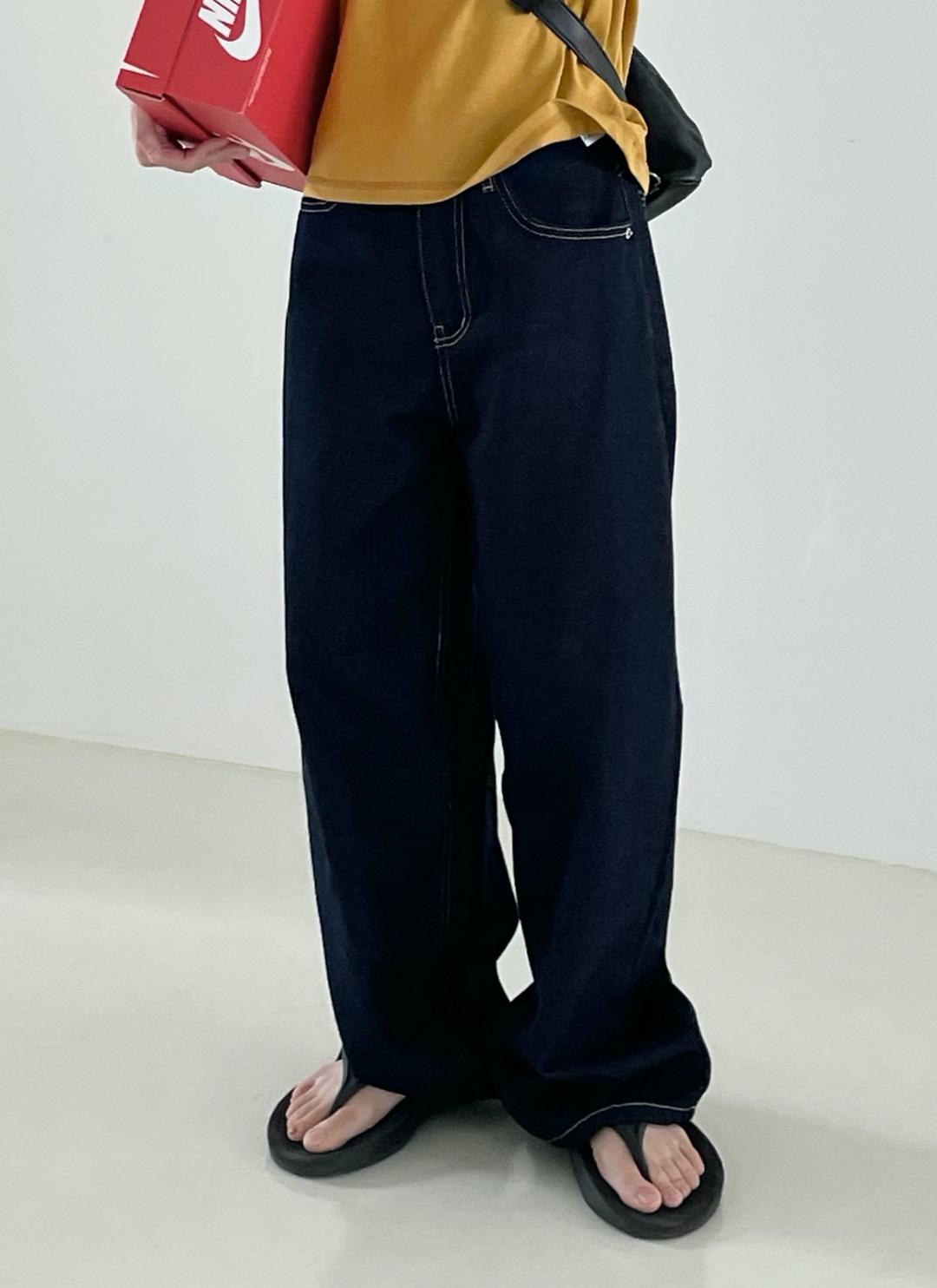 Yellow stitch blue denim