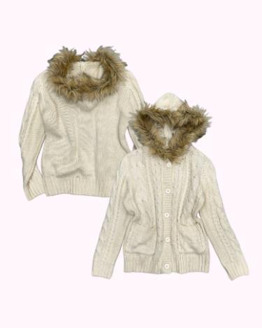 ivory pocket fur hood cardigan