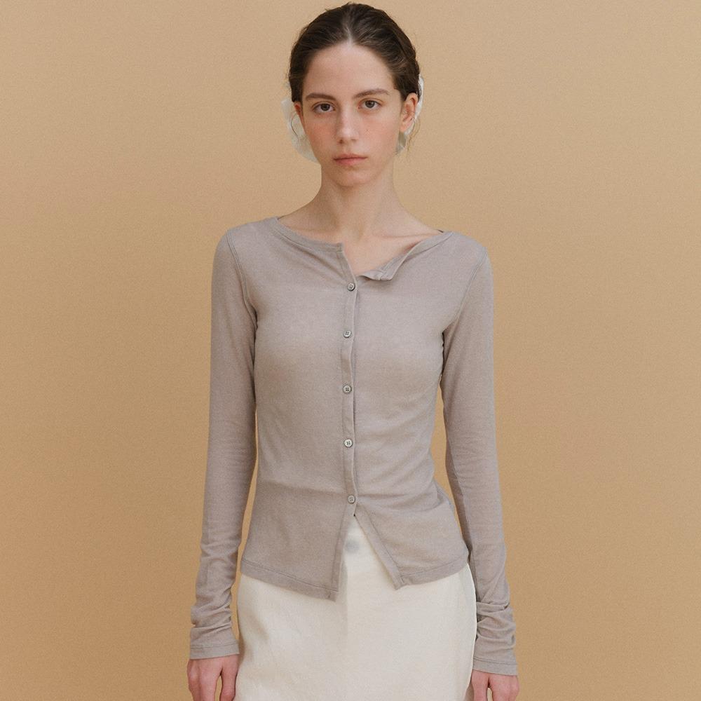 Boat neck tencel cardigan_gray