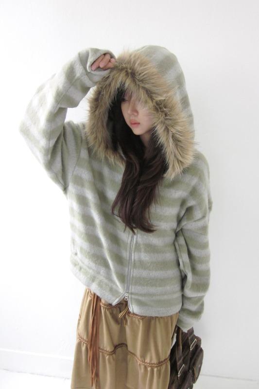 mist fur hoodie zip-up (3color)