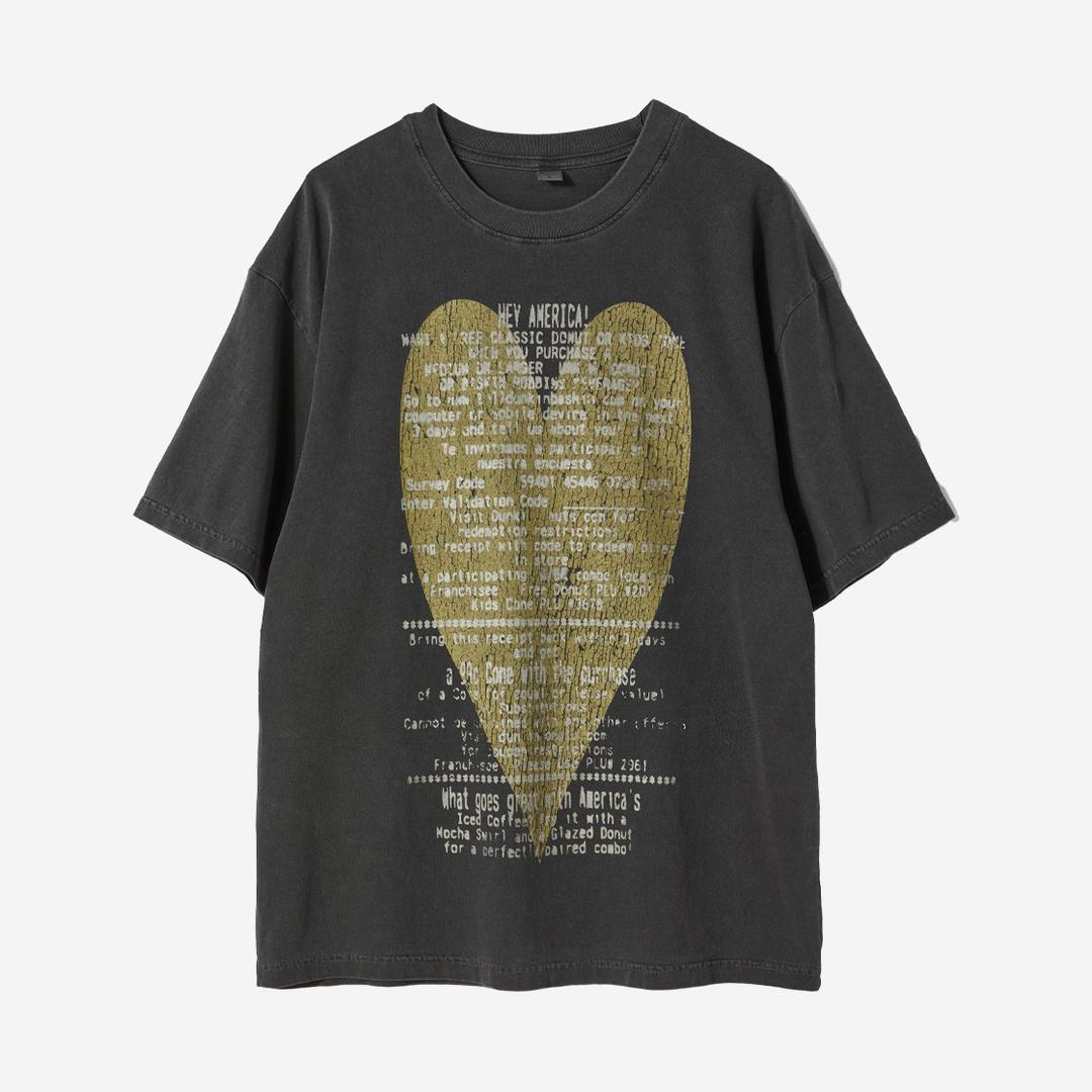 언타이틀 하트 로고 피그먼트 워시 반팔 [워시드 블랙]