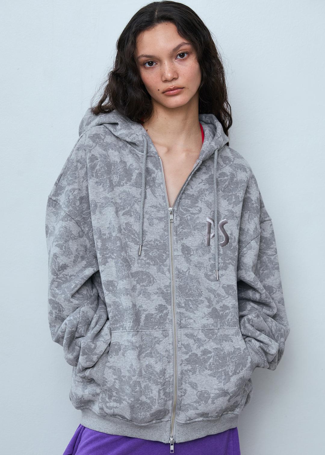 Vintage Flower Oversized Hoodie_Melange Grey