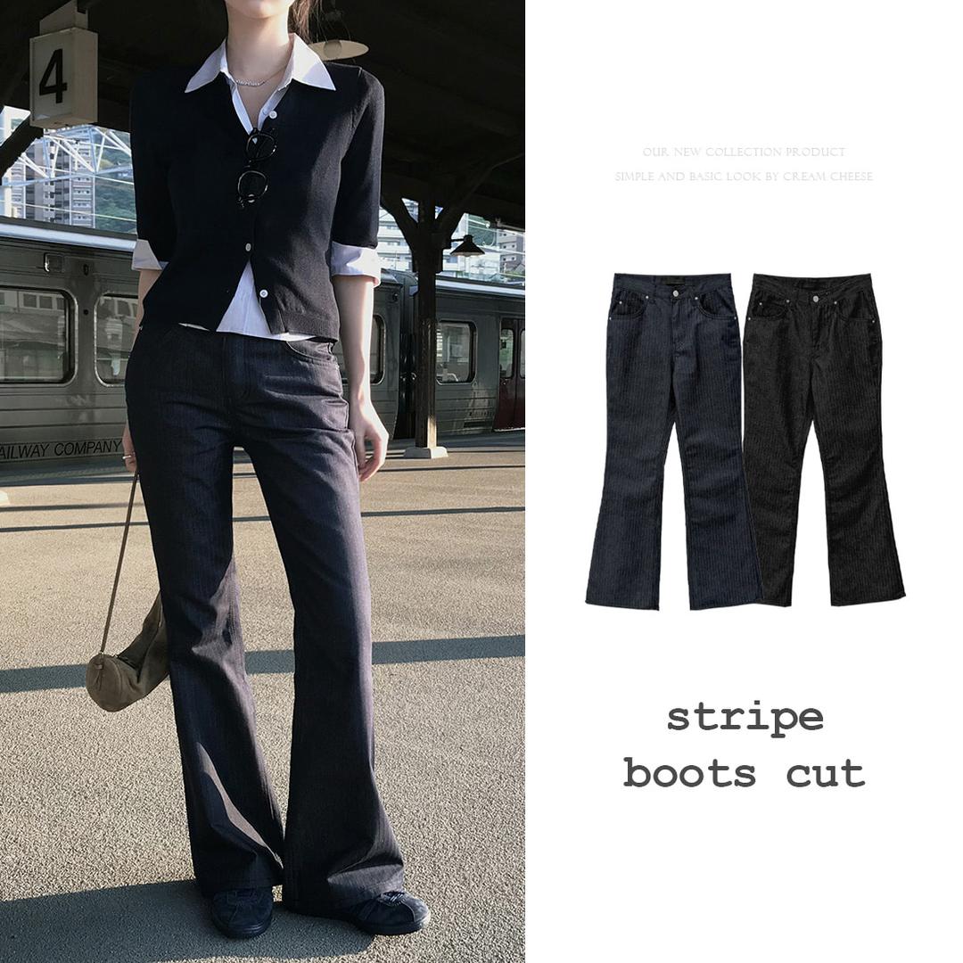 소프트 라인 스트라이프 부츠컷 팬츠 - pt