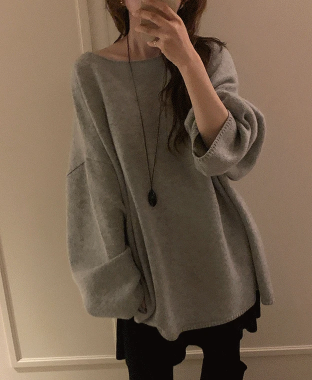 박시 보트넥 울 니트 (2color)