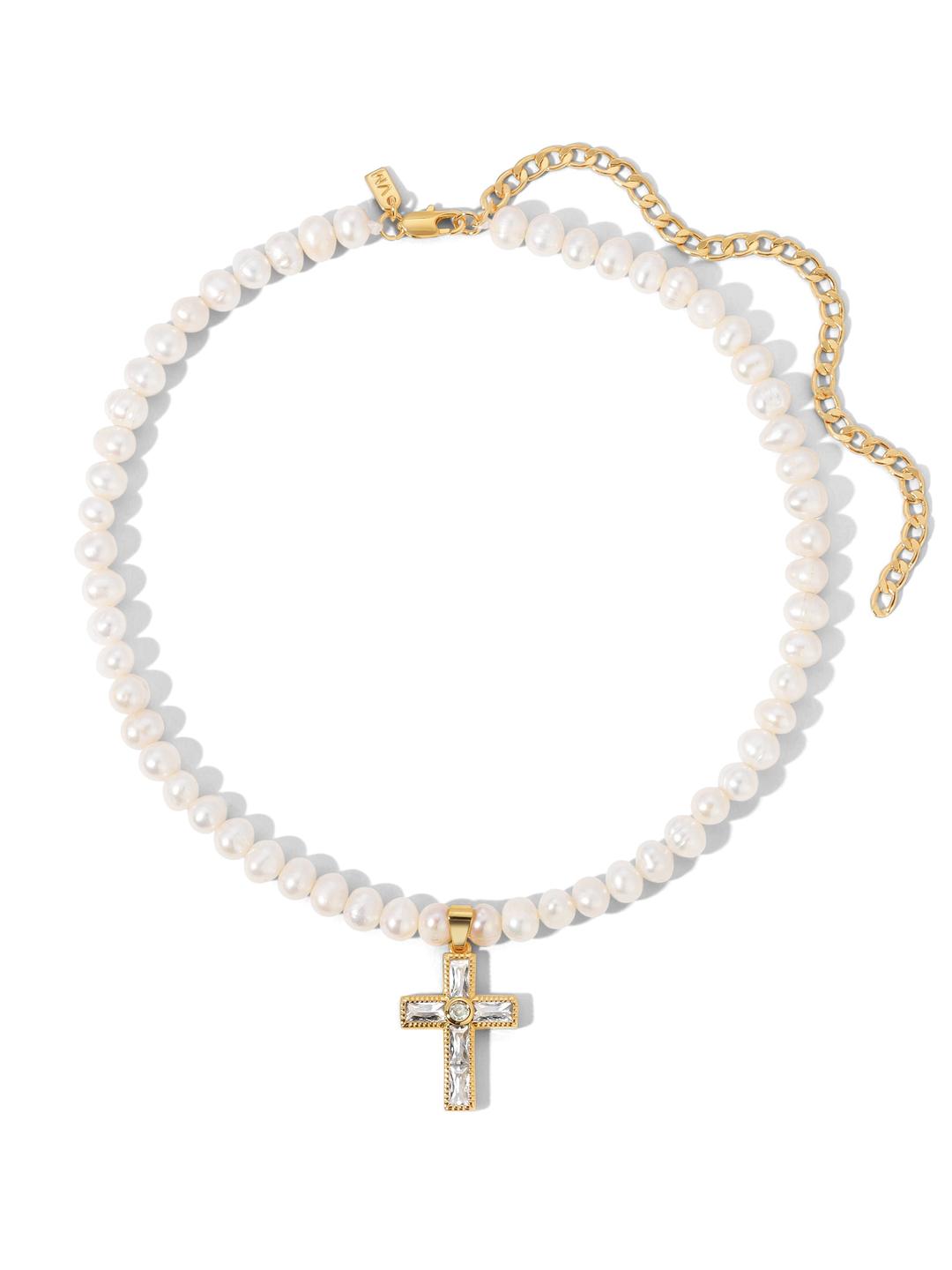 The Asher Cross Necklace - Pearl / Charm / Adjustable