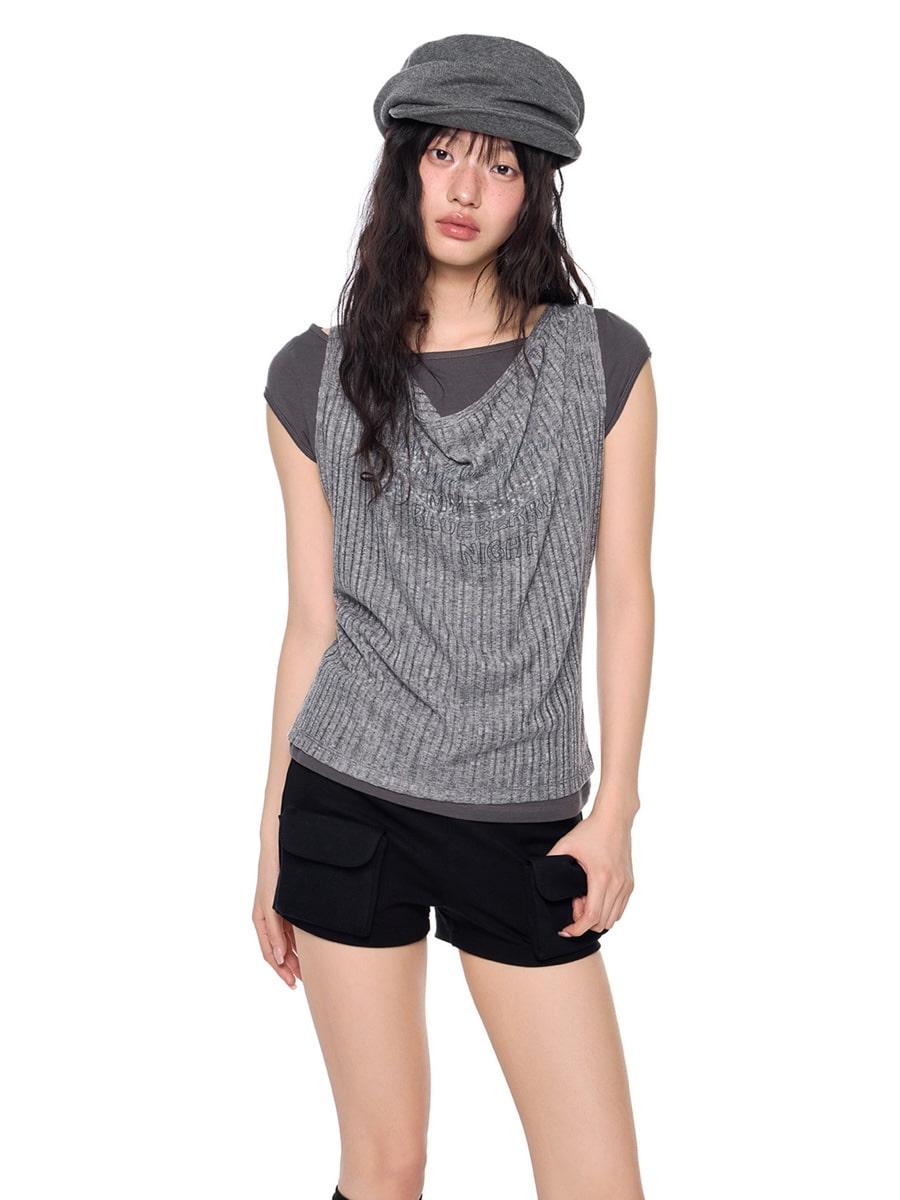 EZEK Slim Cowl Neck Sleeveless Two-piece Set (2color)