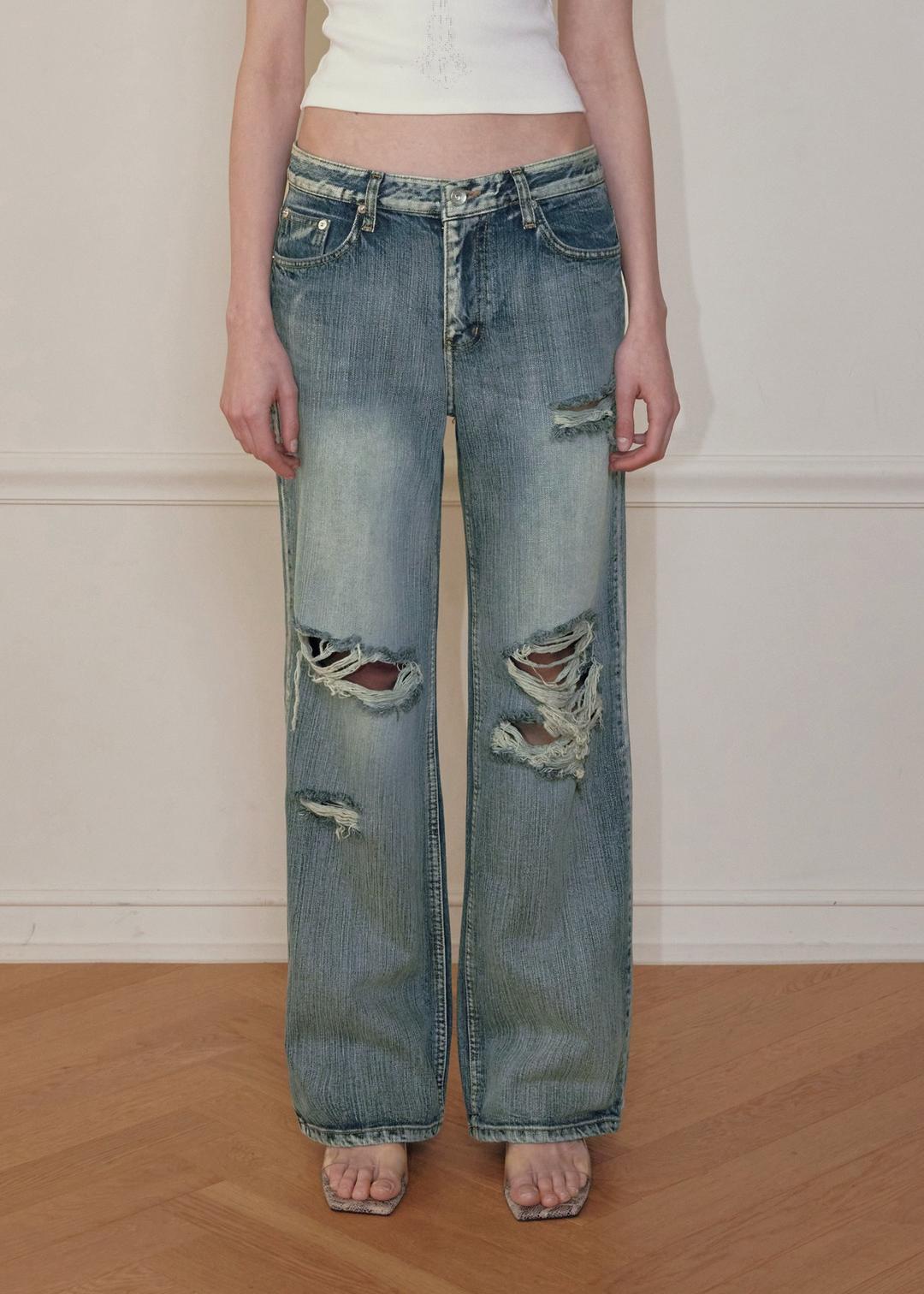 HIGHLIGHT DAMAGE WIDE PANTS, BLUE