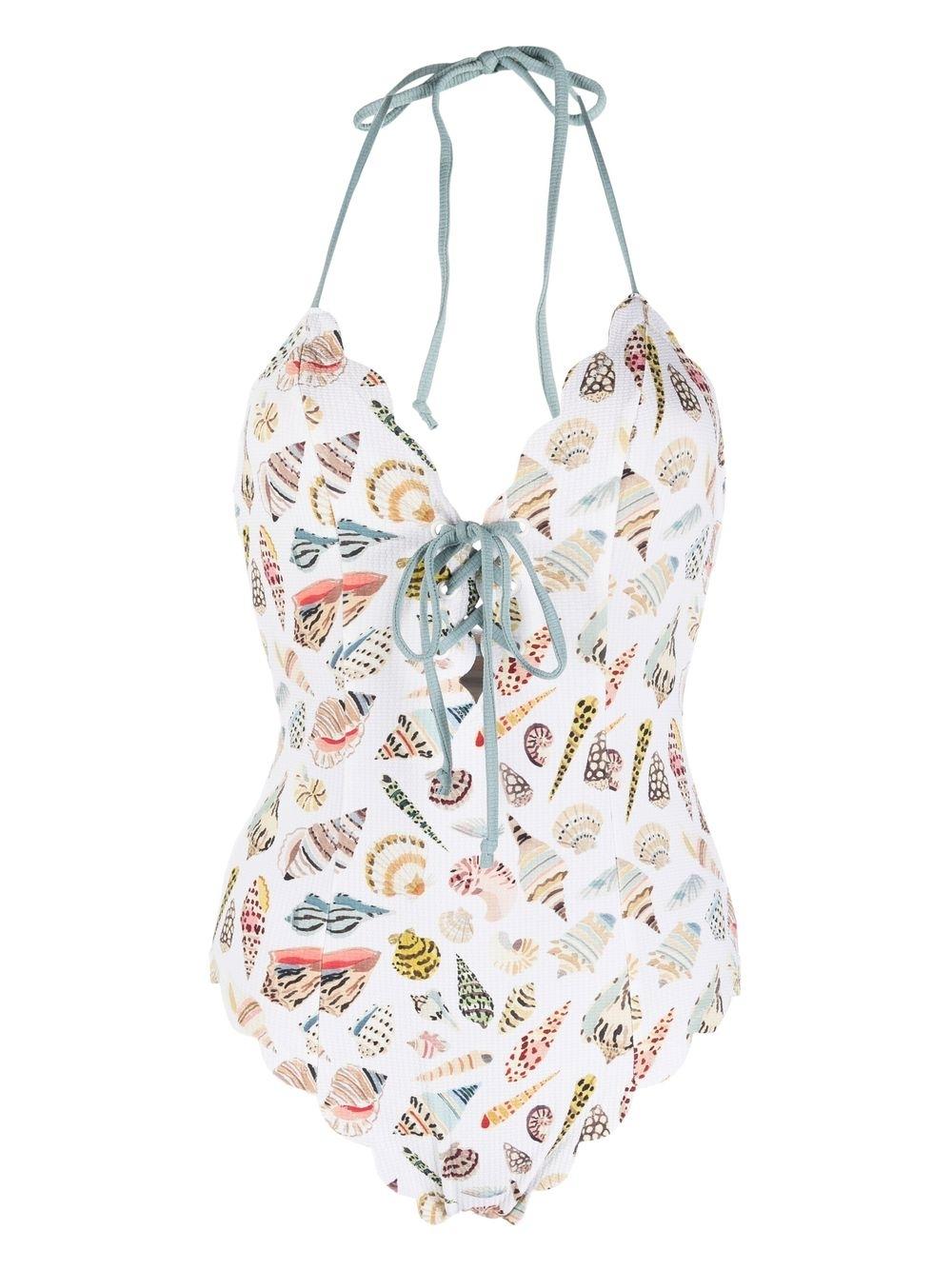 셸 프린트 물결 원피스 수영복