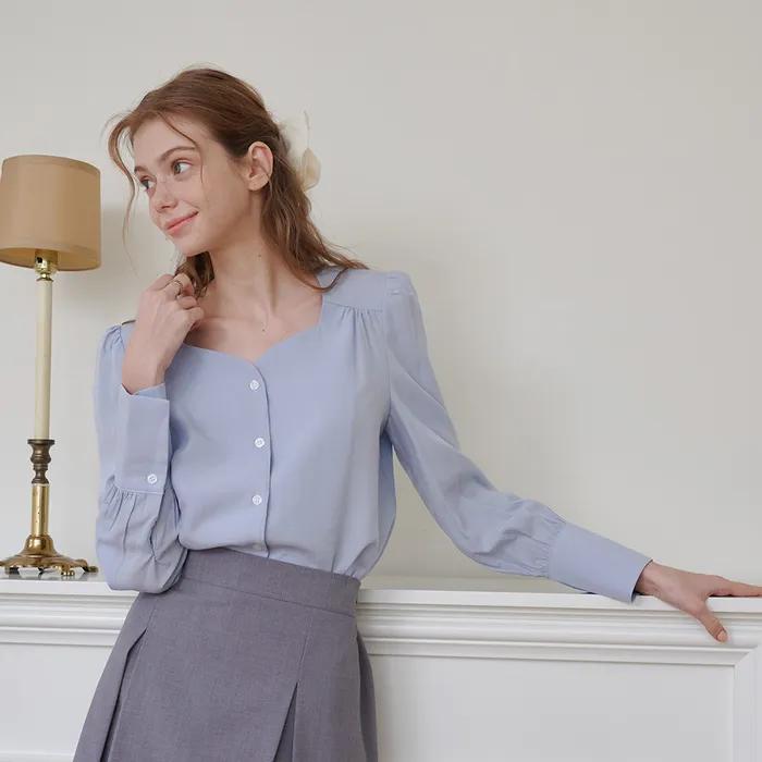 셔링 하트넥 블라우스 5COLOR