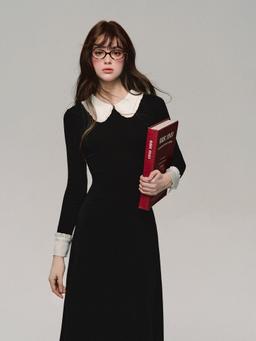 [OAK MOO] "Lily of the Mist\" - French Colored Silk Long-Sleeved Dress