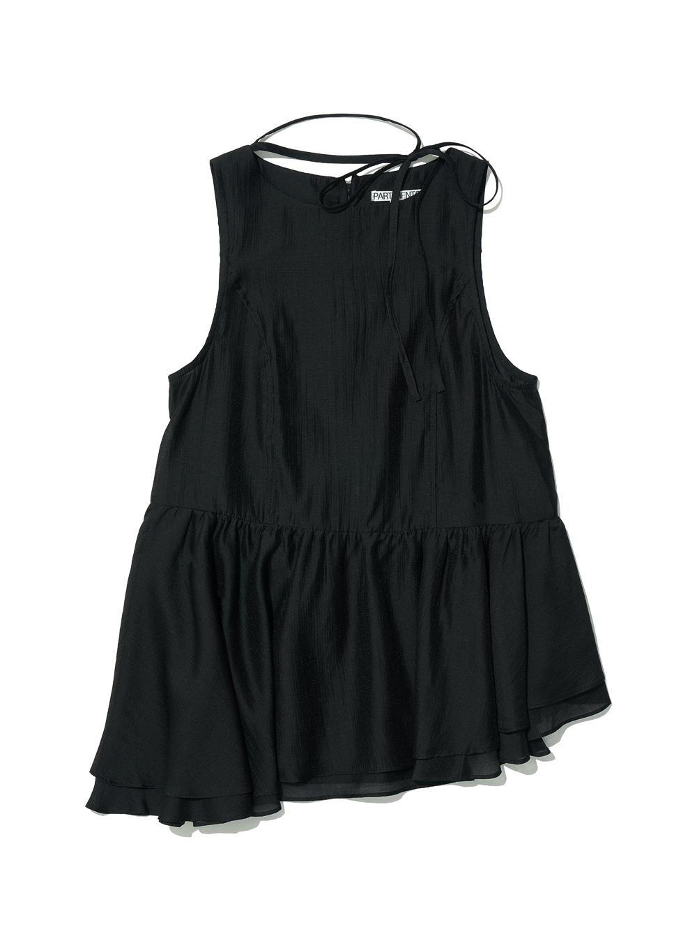 [WOMEN] TIENECK FRILL BLOUSE_BLACK