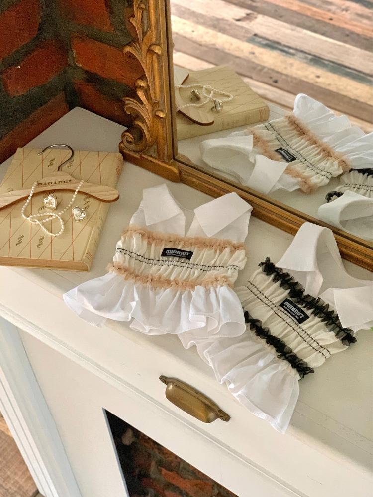 (mininut 미니넛) 3차 스모크뷔스티에 셔츠 원피스 [베이지/블랙]