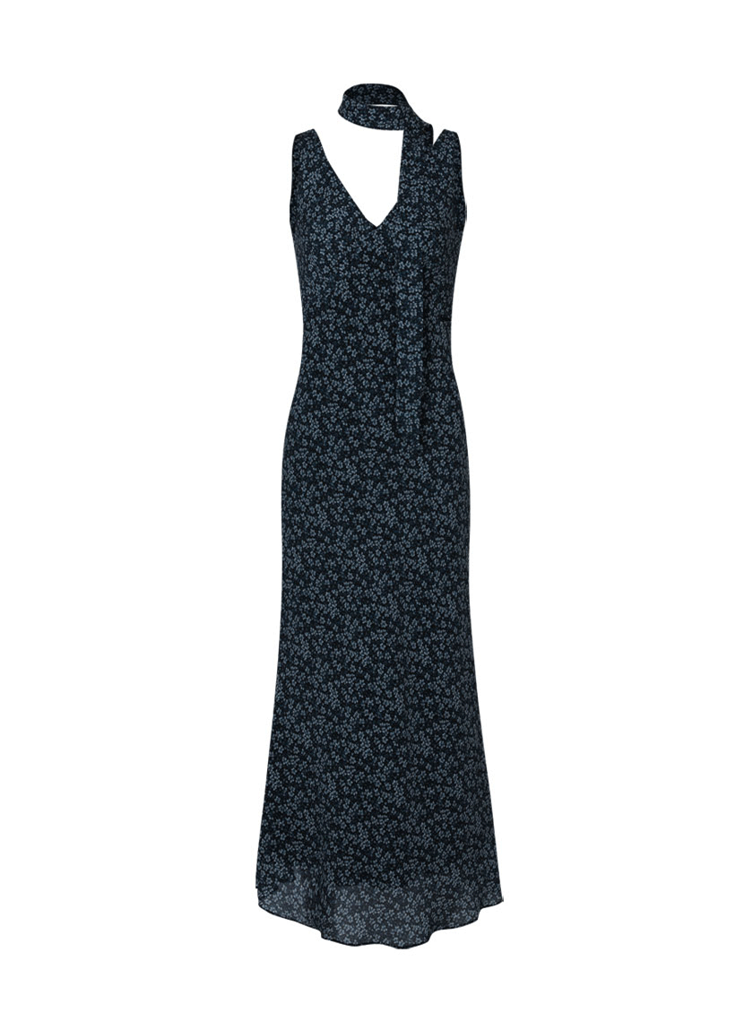 Jaden Flower Dress (Scarf Set / Blue)