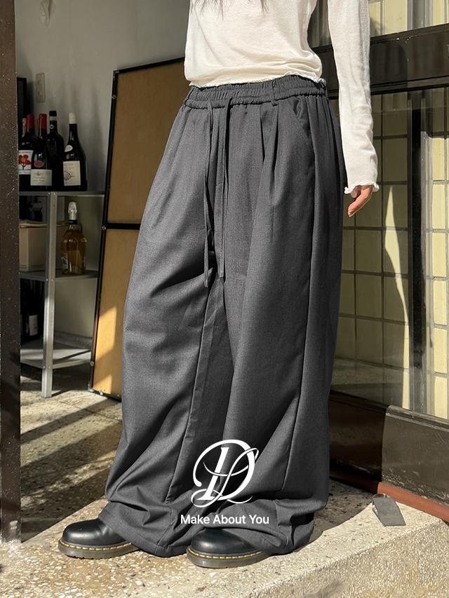 당당걸 [MADE] 빅사이즈 S-5XL 데이룬 밍크 기모 와이드 핀턱 밴딩 슬랙스 팬츠 하객룩