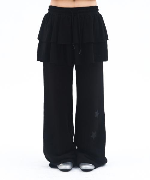 FRILL LAYERED SWEAT PANTS BLACK